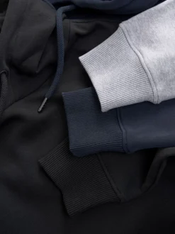 Noir/Marine/Gris Marl - Lot de 3 sweats à capuche en jersey