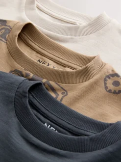 Noir/Marron Digger - Lot de 3 t-shirts imprimés graphiques à manches longues (3mois-7ans)