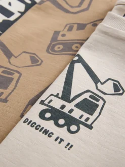 Noir/Marron Digger - Lot de 3 t-shirts imprimés graphiques à manches longues (3mois-7ans)