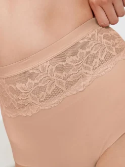Noir/Nu - Culotte amincissante légère à taille haute en dentelle 2 Pack