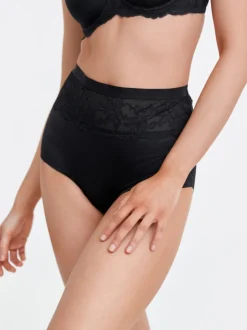 Noir/Nu - Culotte amincissante légère à taille haute en dentelle 2 Pack