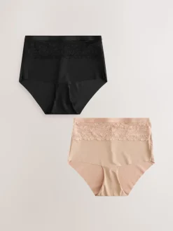 Noir/Nu - Culotte amincissante légère à taille haute en dentelle 2 Pack