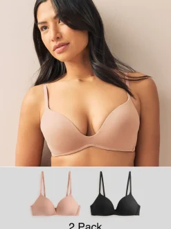 Noir/Praline Nude - Lot de 2 soutiens-gorge lissants sans armatures A-E push-up rembourrés