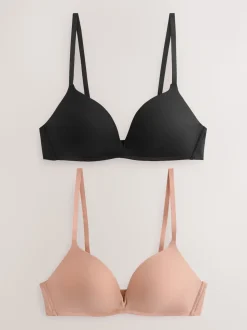 Noir/Praline Nude - Lot de 2 soutiens-gorge lissants sans armatures A-E push-up rembourrés