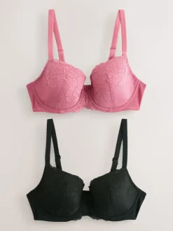 Noir/Rose - Soutien-gorge en dentelle DD+ 2 Pack