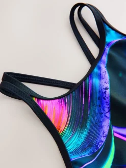 Noir/Rose/Violet tourbillon - Maillot de bain à double bretelle (3-16yrs)