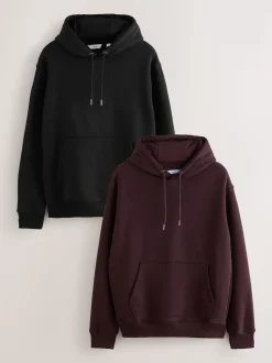 Noir/rouge bordeaux - Lot de 2 sweats à capuche en jersey riche en coton