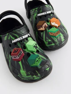 Noir/Vert - Sabots chaussons doublés chauds Minecraft