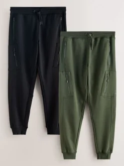 Noir/vert kaki - Lot de 2 joggings cargos coupe ajustée à dos brosse utilitaire
