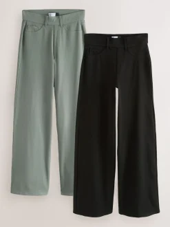 Noir/vert sauge - Lot de 2 pantalons jambes larges en denim jersey