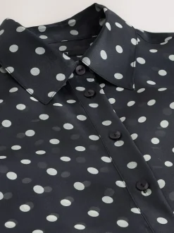 Noir/Vert sauge à pois - Chemise transparente à manches longues