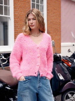 Néppy rose vif - Cardigan Texture duveteux à col en V