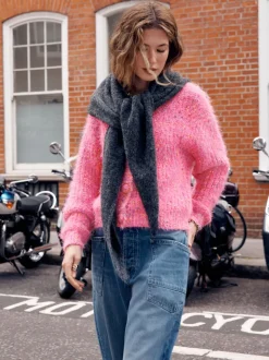 Néppy rose vif - Cardigan Texture duveteux à col en V