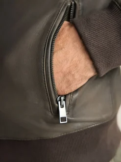 Nubuck marron - Blouson aviateur Signature en cuir