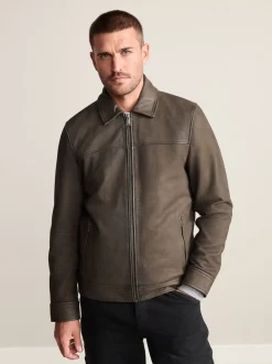 Nubuck marron - Veste en cuir signature à col
