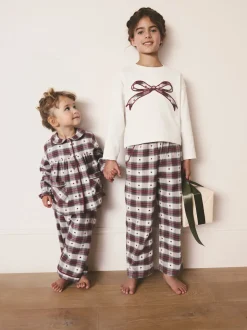 Nœud à carreaux rouge/vert - Pyjama bas tissé de Noël (2-16ans)