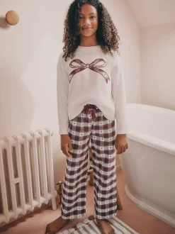 Nœud à carreaux rouge/vert - Pyjama bas tissé de Noël (2-16ans)