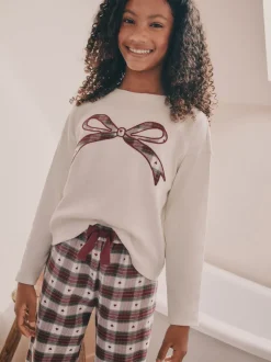 Nœud à carreaux rouge/vert - Pyjama bas tissé de Noël (2-16ans)