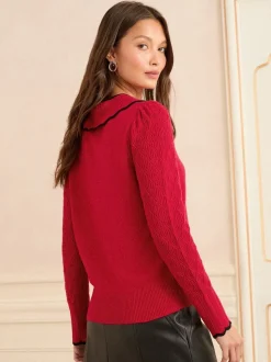 Nœud à liseré rouge - Pull Love & Roses col en maille