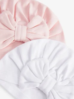 Nœud grandes Rose/Blanc - Lot de 2 turbans pour bébés (0-18mois)