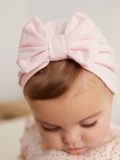 Nœud grandes Rose/Blanc - Lot de 2 turbans pour bébés (0-18mois)