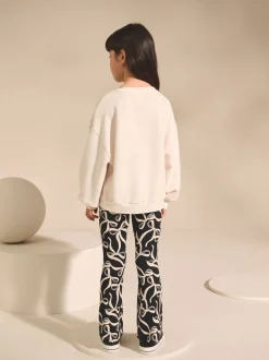 Nœud noir/blanc - Leggings évasés à côtes (3-16ans)