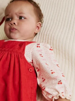 Nœud rouge - Ensemble body et collants à manches longues en velours côtelé pour bébé (0mois-2ans)