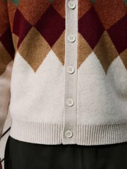 Oatmeal Multi - Cardigan Argyle coupe décontractée en laine