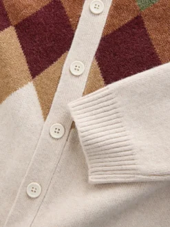 Oatmeal Multi - Cardigan Argyle coupe décontractée en laine
