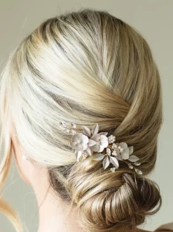 Or - Ivory & Co Pince à fleurs émaillées et cristaux de gardénia