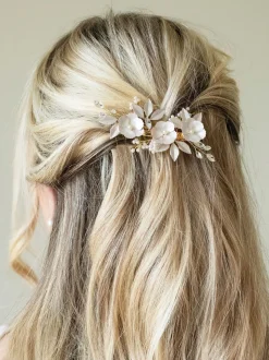 Or - Ivory & Co Pince à fleurs émaillées et cristaux de gardénia