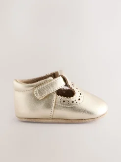 Or - Leather Bébé T-Bar Chaussures (0-24mths)