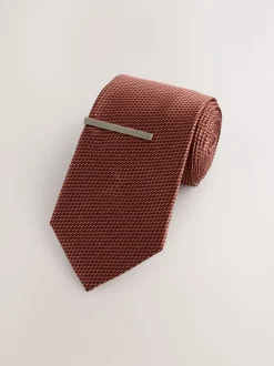 Orange - Cravate texturée avec pince à cravate