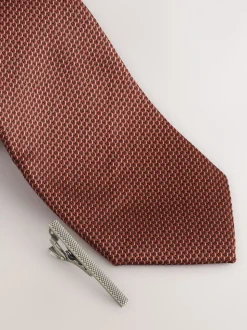 Orange - Cravate texturée avec pince à cravate