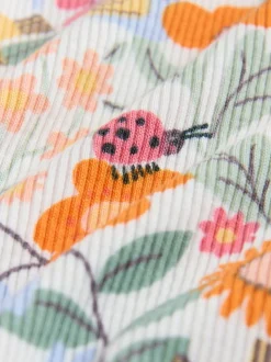 Orange à petites fleurs - Haut côtelé à volants et manches longues (3mois à7ans)