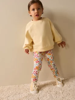 Orange à petites fleurs - Leggings côtelés (3mois-7ans)