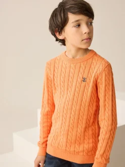 Orange - Pull à col rond en maille torsadée (3-16ans)