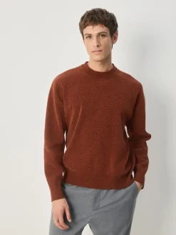 Orange brûlé - Pull col rond en chenille uni coupe décontractée