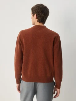 Orange brûlé - Pull col rond en chenille uni coupe décontractée