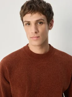 Orange brûlé - Pull col rond en chenille uni coupe décontractée