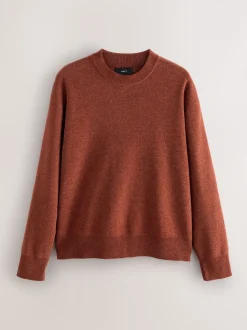 Orange brûlé - Pull col rond en chenille uni coupe décontractée