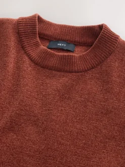 Orange brûlé - Pull col rond en chenille uni coupe décontractée