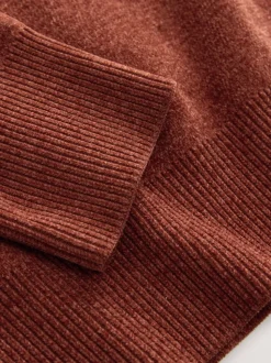 Orange brûlé - Pull col rond en chenille uni coupe décontractée