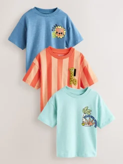 Orange motif safari - Lot de 3 t-shirts graphiques à manches courtes (3mois7ans)