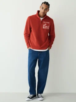 Orange rouillé - Polaire Polar zippée Hokusai sous licence graphique en entonnoir