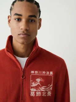 Orange rouillé - Polaire Polar zippée Hokusai sous licence graphique en entonnoir