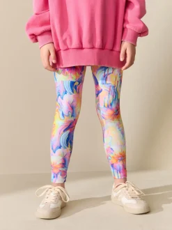 Orange/bleu fleuri - Leggings (3-16ans)