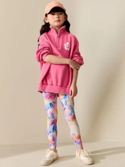 Orange/bleu fleuri - Leggings (3-16ans)