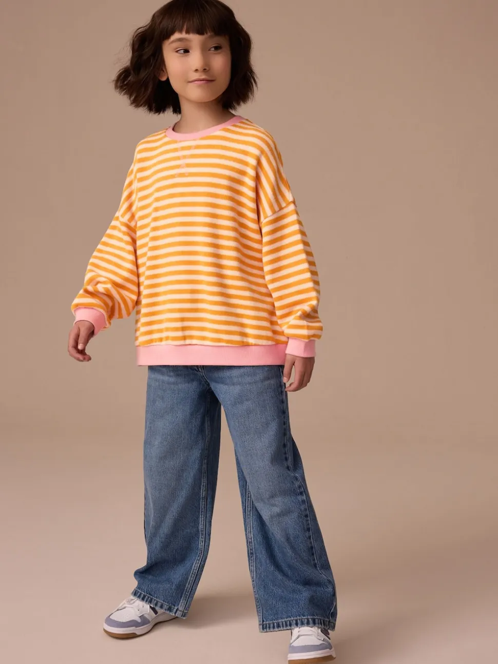 Orange/rose - Sweat-shirt oversize côtelé confortable (9mois-16ans)