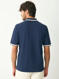 Ottoman bleu marine - Polo coupe classique à manches courtes et liserés